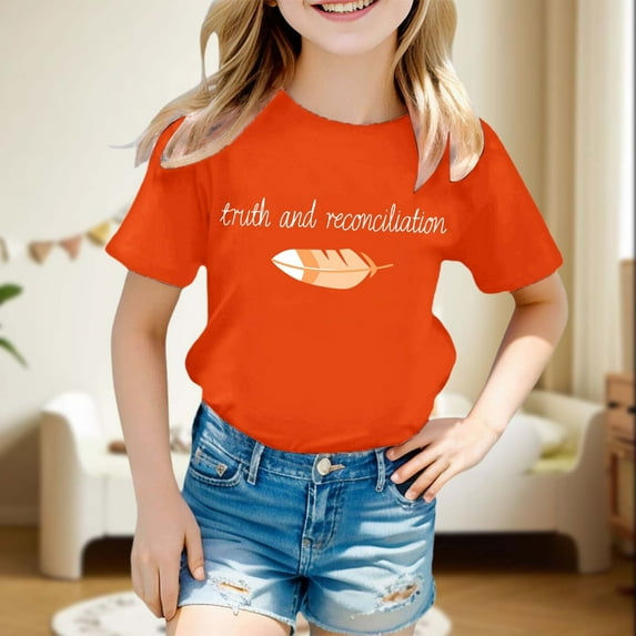 Letdown Unity Day Orange_Anti_Bu|lying Rainbow Kids Girls T-Shirt Crew Round Rib Neck Short Sleeve T-Shirts Be_Kind_Cute Pattern T Shirt