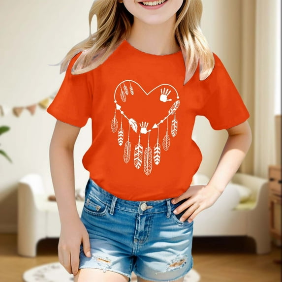 Letdown Unity Day Orange_Anti_Bu|lying Rainbow Kids Girls T-Shirt Crew Round Rib Neck Short Sleeve T-Shirts Be_Kind_Cute Pattern T Shirt