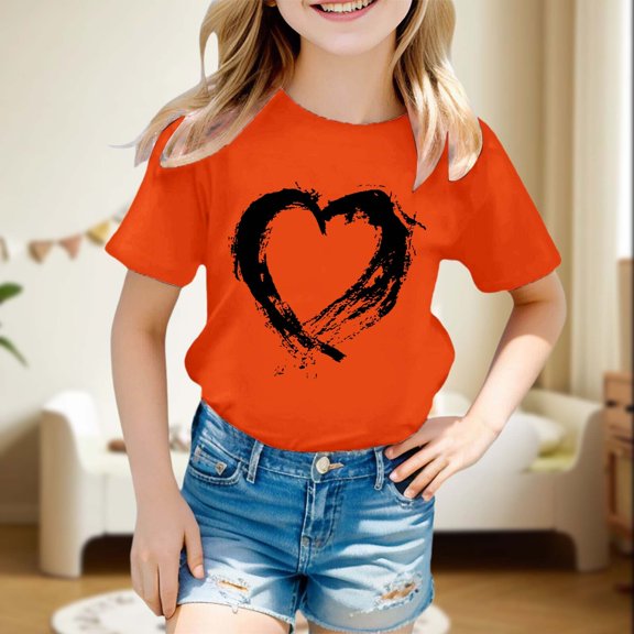 Letdown Unity Day Orange_Anti_Bu|lying Rainbow Kids Girls T-Shirt Crew Round Rib Neck Short Sleeve T-Shirts Be_Kind_Cute Pattern T Shirt