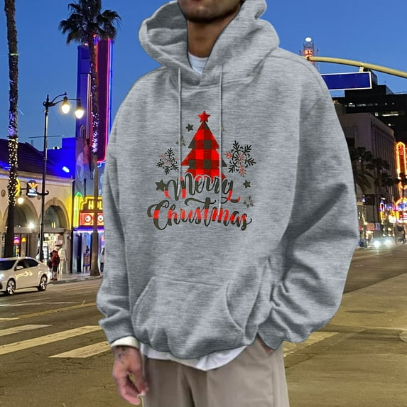 Letdown Vintage Merry Christmas Fashioned Christmas Sweatshirt for Men, Lightweight Fleece Pullover Hooded Sweatshirt for Men, Holiday Pullover 2025 Novelty Sweatshirt (Grey-01,XXXL)