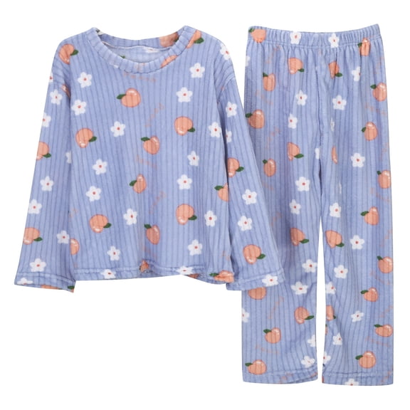 Letdown Winter Pajamas Cute Peach Print Flannel Warm Set Winter Thick Warm Loungewear Outfits Casual Pjs Soft Fluffy Nightwear (10-Blue,One Size)