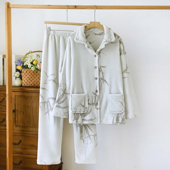 Letdown Winter Pajamas Soft Flannel Notched Collar Pajamas for Men Long Sleeve Mens Sleepwear with Pockets & Front Fly Warm Fuzzy Pajama Sets (#05-White,M)