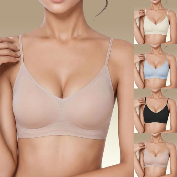 Letdown Wireless Spaghetti Strap Bras for Women Seamless Push Up Full Coverage Bralette No Underwire Comfort Everyday T Shirts Bra (#03-Beige,XXL)