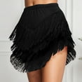 thumbnail image 1 of Letdown Women 3 Tiered Tassel Latin Dance Skirt Irregular Hem Length Fringe for Salsa Tango Rumba Dancewear Ballroom Holiday Bottom (Black,L), 1 of 4