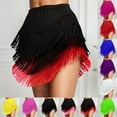 thumbnail image 1 of Letdown Women 3 Tiered Tassel Latin Dance Skirt Irregular Hem Length Fringe for Salsa Tango Rumba Dancewear Ballroom Holiday Bottom (Red-1,M), 1 of 5