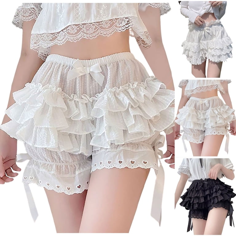 Maxtonser Women Imitation Silk Bloomers Ruffles Lace Trim Panties Victorian Pumpkin Shorts,Color