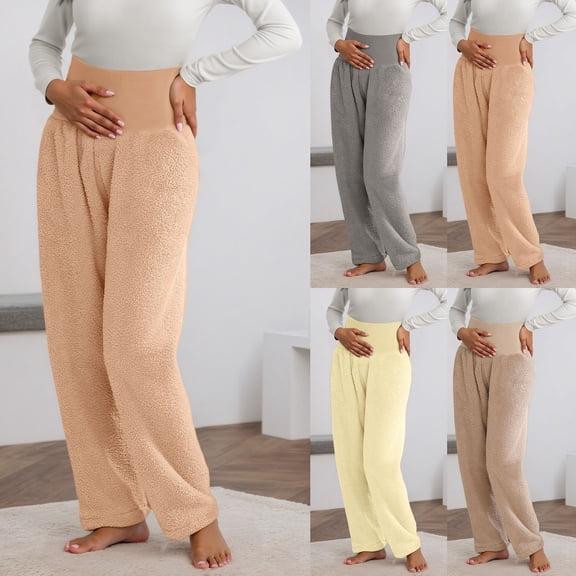 Letdown Women Maternity_Sleep Pants High Waisted Thermal Wear Soft Pajamas Pant with Belly Support, Winter Indoor Outfit Stretchy Cozy Pajama Bottoms (Orange-02,XL)