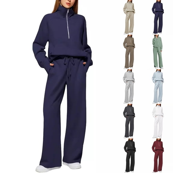 Letdown Women's 2 Piece Lounge Sets 2025 Fall Airport Outfits Long Sleeve Pullover Tops Sweatpants Matching Clothing (Dark Blue,S)