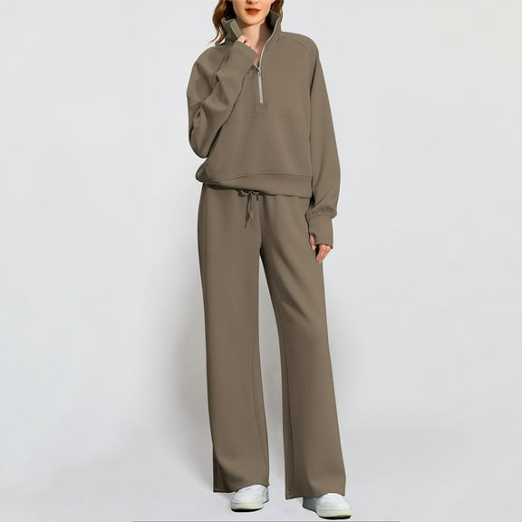 Letdown Women's 2 Piece Lounge Sets 2025 Fall Airport Outfits Long Sleeve Pullover Tops Sweatpants Matching Clothing (KH1,S)