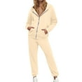 thumbnail image 1 of Letdown Women's 2 Piece Sweatsuit Sets Zip Up Crop Hooded Tops and Cinch Bottom Pants Casual Striped Tracksuit Jogger Loungewear Set (Beige, M), 1 of 5