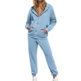 thumbnail image 1 of Letdown Women's 2 Piece Sweatsuit Sets Zip Up Crop Hooded Tops and Cinch Bottom Pants Casual Striped Tracksuit Jogger Loungewear Set (Sky Blue, M), 1 of 5