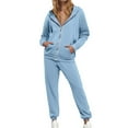 thumbnail image 1 of Letdown Women's 2 Piece Sweatsuit Sets Zip Up Crop Hooded Tops and Cinch Bottom Pants Casual Striped Tracksuit Jogger Loungewear Set (Sky Blue, S), 1 of 5