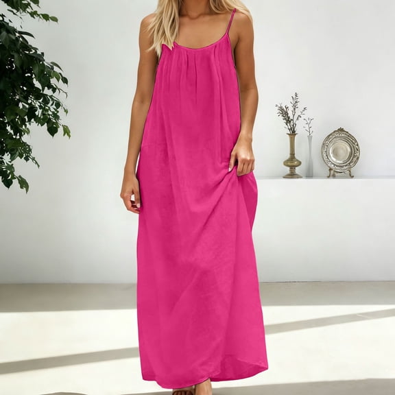 Letdown Women's Backless Cami Lounge Dress - Solid Color Sleeveless Sundress with Adjustable Back Tie | Casual Housewear & Beachwear (Light Pink,L)