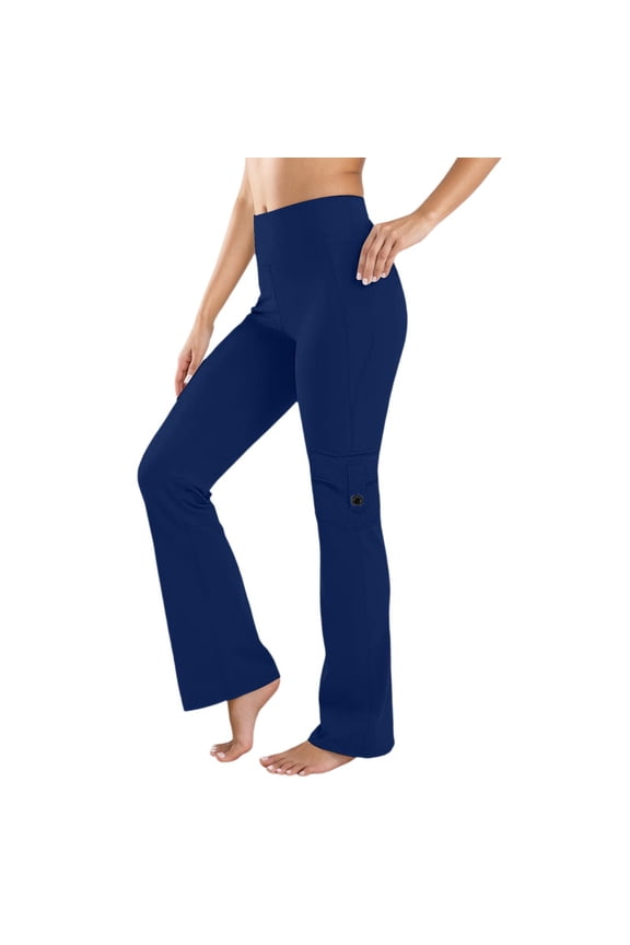 Women's Dress Yoga Pants - High Waist Bootcut Pull-On Trousers | Stretchy Office Slacks & Casual Pants | Comfortable Pull On Work Pants (Blue,XL)