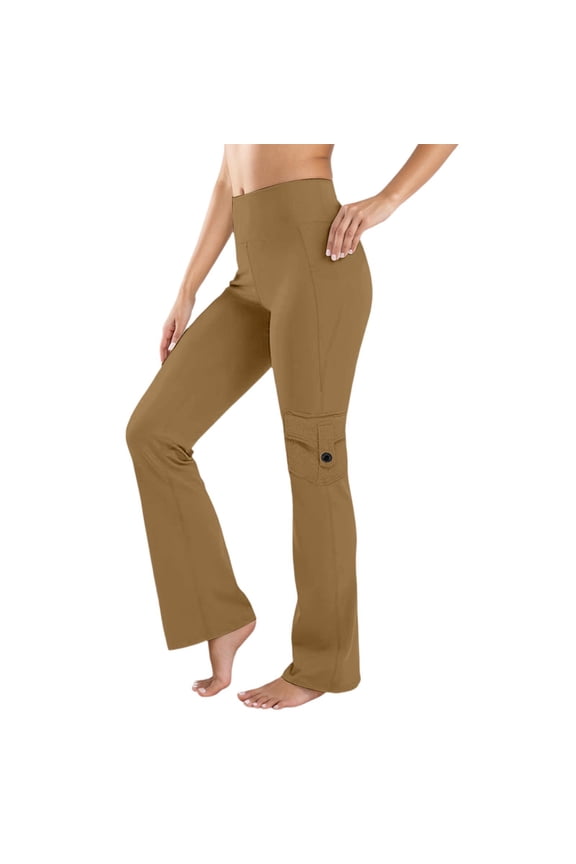 Women's Dress Yoga Pants - High Waist Bootcut Pull-On Trousers | Stretchy Office Slacks & Casual Pants | Comfortable Pull On Work Pants (Khaki,XXL)
