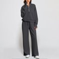 thumbnail image 1 of Letdown Women's Fall 2 Piece Outfits Lapel Long Sleeve Quarter Zip Up Sweatshirt Wide Leg Pants Matching Tracksuit Sets (GY1,L), 1 of 5