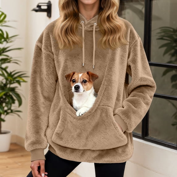 Letdown Women's Pet Carrier Hoodie with Kangaroo Pouch, Hooded Sweatshirt with Front Pocket for Small Dogs and Cats