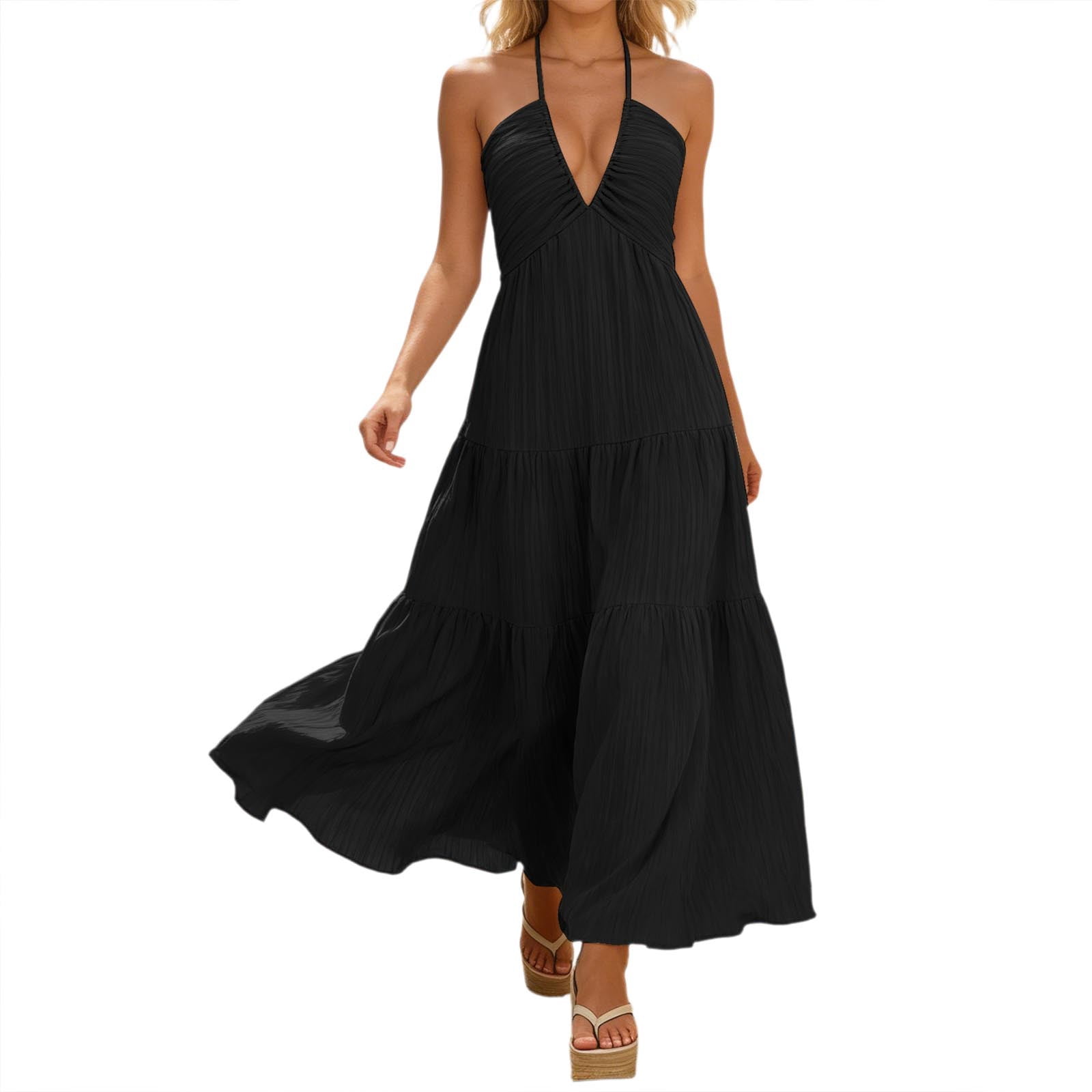 Letdown Women's Halter V-Neck Backless Midi Dress - Wedding Guest & Party Dress | Sleeveless Flowy Summer Long Dress | Elegant Evening Formal Attire (Black,XL) - Walmart.com Letdown Women's Halter V-Neck Backless Midi Dress - Wedding Guest & Party Dress | Sleeveless Flowy Summer Long Dress | Elegant Evening Formal Attire (Black,XL) - Walmart.com