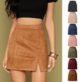 thumbnail image 1 of Letdown Women's High Waist Suede Side Split Zipper Bodycon Short Mini Skirt, Solid Skirts for Women (Khaki,S), 1 of 8