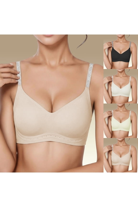 Women's Inbarely Lift Full Coverage Bras Unlined T Shirt Underwire Seamless Bra Back Smoothing Thin-Strapped Bra (#01-Beige,XXL)