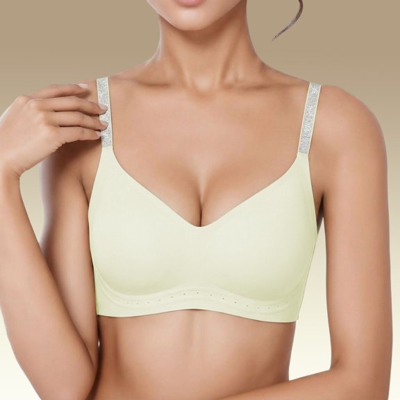 Letdown Women's Inbarely Lift Full Coverage Bras Unlined T Shirt Underwire Seamless Bra Back Smoothing Thin-Strapped Bra (#01-Light Green,XL)