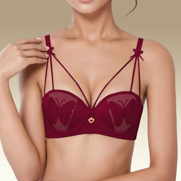 Letdown Women's Lace Bras Full Coverage Unlined Underwire Stretch All Over Lace Balconette Bra Lace Trim Lined V Neck Bralette (#04-Red,S)