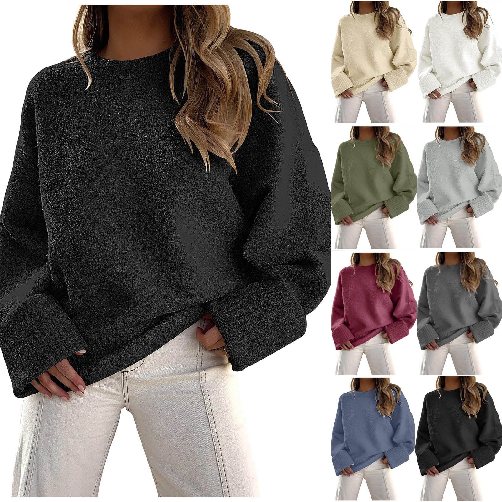 Letdown Women's Oversized Sweaters 2026 Long Sleeve Fuzzy Knit Casual ...