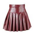thumbnail image 1 of Letdown Women's Pleated Skirts, PU Leather High Waist Solid Flared A-Line Skater Mini Short Skirt Club Festival Rave Outfits, 1 of 6