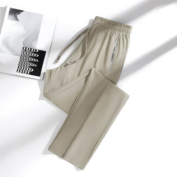 Letdown Women's Quick Dry Wide Leg Pants, Lightweight Cooling Straight Leg Jogger Pants with Drawstring Elastic Waist and Zipper Pockets (Khaki,L)
