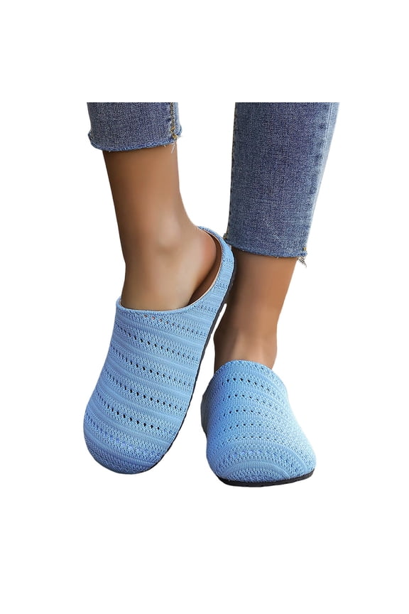 Women's Rubber Flat Walking Mules Breathable Closed Round Toe Backless -On Soft Sole Work Sandals Summer Light Casual Daily Slippers