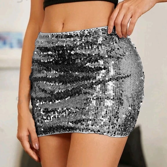 Letdown Women's Sequin Mini Skirt High Waisted Bodycon Sparkly Party Skirt Shiny Club Night Out Skirt
