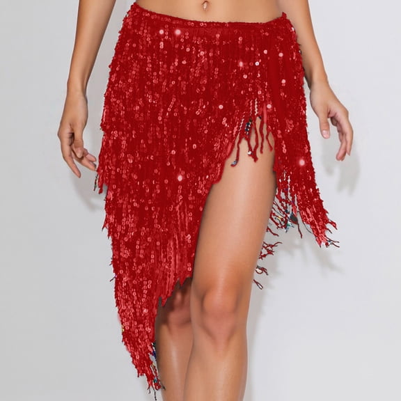 Letdown Women's Sequin Tassel Skirts Rave Fringe Scarf for Festival Belly Dance Scarf Sequin Tassel Skirt Wrap Sparkly Rave for Women (RD1,One Size)