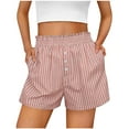 thumbnail image 1 of Letdown Women's Striped Boxer Shorts Summer Spring Y2K Lounge Sleep Casual Beach Pj Bottoms Pockets Ruffle Waist Shorts, 1 of 6