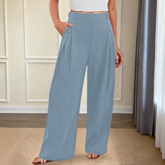 Letdown Womens Dress Pants Wide Leg Stretchy Work Pants with Pockets Elastic Waist Pleated Front Business Casual Slacks Athletic Bottom (BU1, M)