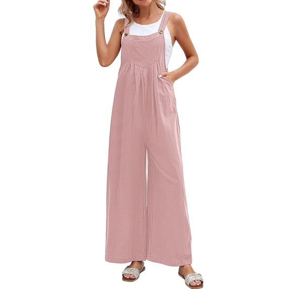 Letdown Womens Overalls Loose Fit Cotton Linen Bib Overall Wide Leg Jumpsuit Rompers with Pockets
