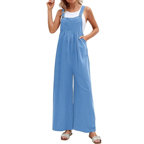 Letdown Womens Overalls Loose Fit Cotton Linen Bib Overall Wide Leg Jumpsuit Rompers with Pockets