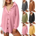 thumbnail image 1 of Letdown Womens Waffle Knit Shacket Jacket Casual Long Sleeve Button Down Shirts Dressy Blouses Tops Boyfriend Blouses with Pockets Loose Fit, 1 of 6