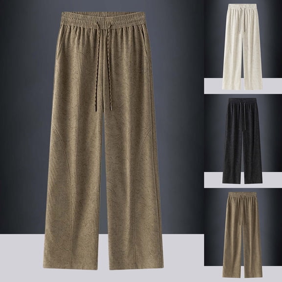 Letdown Work Pants For Men Drawstring Elastic Waist Casual Pants Straight Baggy Sweatpants with Pockets Mens Sweatpants Open Bottom (Khaki,XXXL)