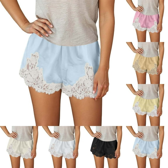 Letdown Y2K Satin Lace Shorts for Women Comfy Elastic Waist Micro Mini Silk Shorts Going Out Bottoms Pajama Shorts (Blue, S)