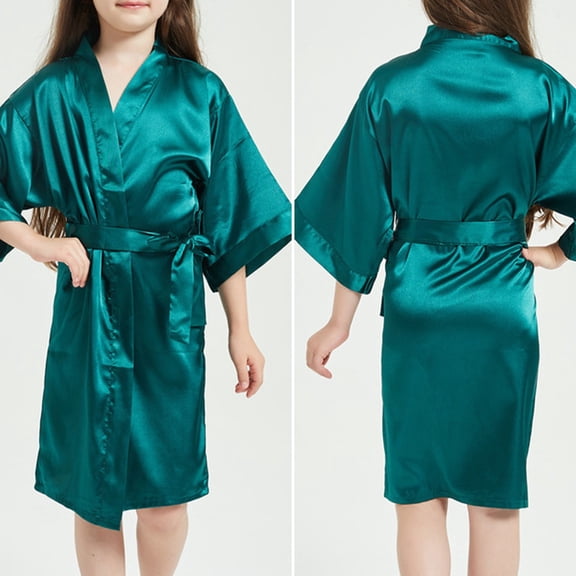 Letdown for Wedding Birthday Party Spa Short Silky Robes Christmas Party Satin Robes Sleepwear Bathrobe Loungewear 5-14Y