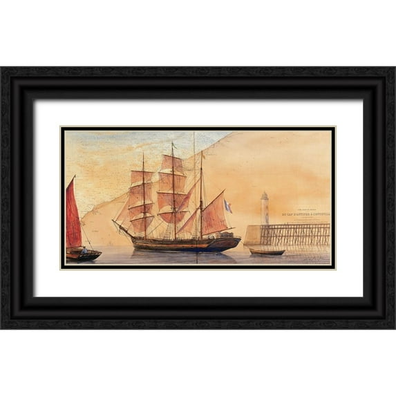 Letestu, Philippe 24x14 Black Ornate Wood Framed with Double Matting Museum Art Print Titled - Fecamp