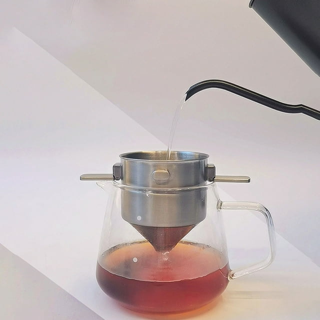 Letfool Pour Over Coffee Dripper, Stainless Steel Coffee Filter, Metal Cone Filter Paperless, Reusable Coffee Filter, Single Cup Coffee Maker with Non-Slip Handle