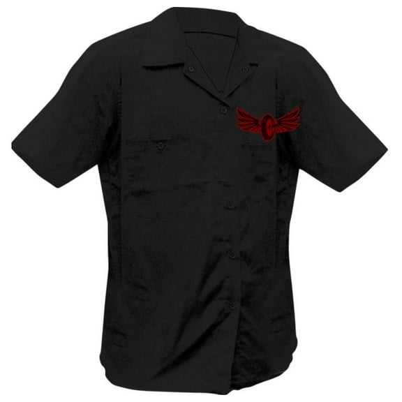 Lethal Threat Crooked Piston Mens Button Up Short Sleeve Shirt Black XL