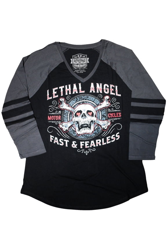 Fast & Fearless Womens Raglan Long Sleeve T-Shirt Black/Gray MD