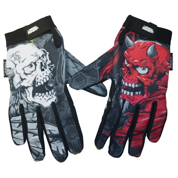 Lethal Threat Good N Evil Skulls Mens Textile Motorcycle Gloves Black/Red SM