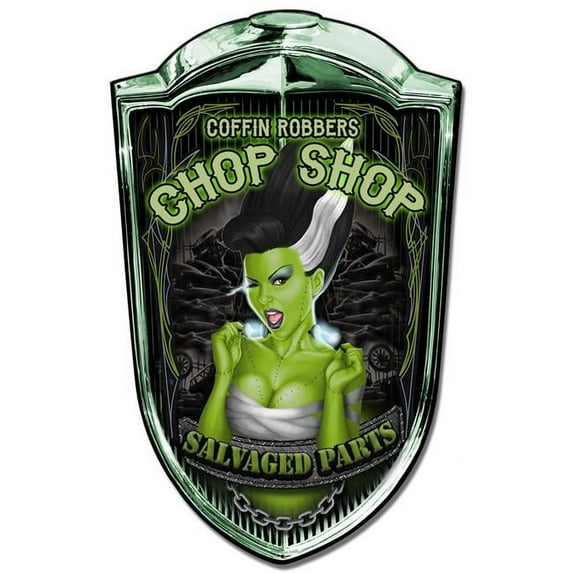 Lethal Threat LETH164 24 x 36 in. Grill Chop Shop Babe Satin Plasma Metal Sign