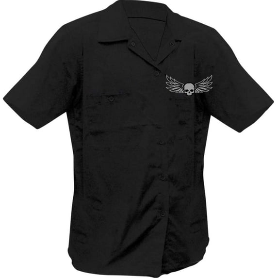 Lethal Threat Ride Low Skull Mens Short Sleeve Button Up Shirt Black MD