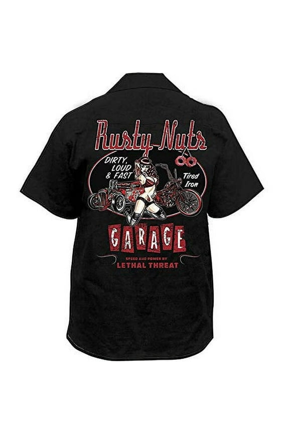 Rusty Nuts Screen Printed Work Shirt (Large, Rusty Nuts Black)