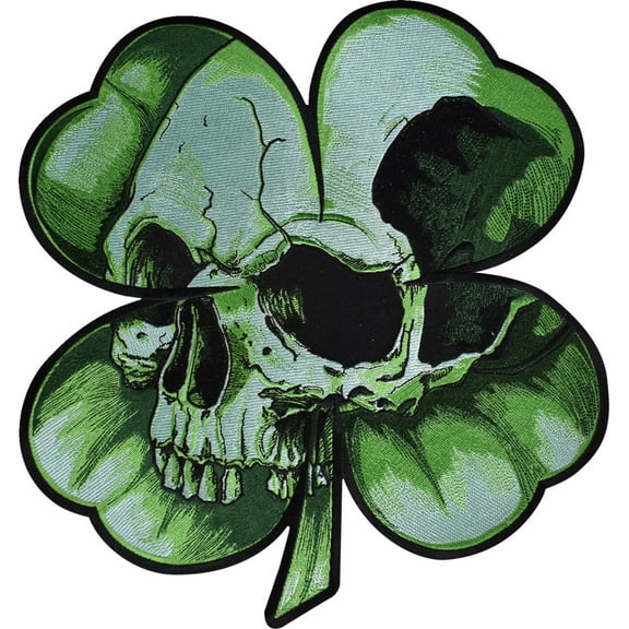 Lethal Threat Shamrock Clover Skull Embroidered Patch Green