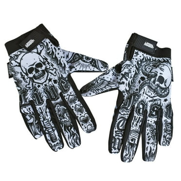 Lethal Threat Tattoo Mens Textile Motorcycle Gloves Black/White XXL